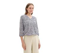 TOM TAILOR Damen Bluse mit Muster & V-Ausschnitt,36136 - Navy Tile Design, 38