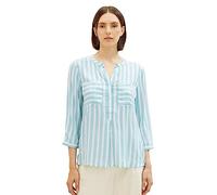 TOM TAILOR Damen Bluse mit Streifen & Brusttaschen, 32606 - Teal Offwhite Vertical Stripe, 34