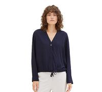 TOM TAILOR Damen Bluse mit Struktur & Bindedetail , sky captain blue, 32