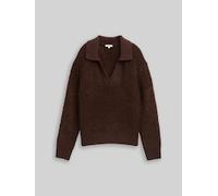 TOM TAILOR Damen Bouclé Strickpullover mit Kragen, braun, Meliert, Gr. XL