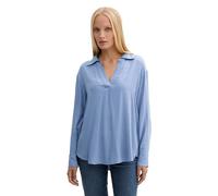 TOM TAILOR Damen Cosy Bluse mit V-Ausschnitt, 36521 - Colony Blue Melange, 46