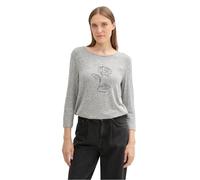 TOM TAILOR Damen Cozy Longsleeve mit Print,21373 - medium Silver Grey Melange, XL