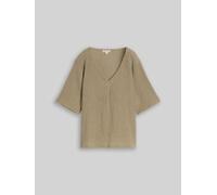 TOM TAILOR Damen Crinkle T-Shirt mit V-Ausschnitt, grün, Meliert, Gr. XXXL