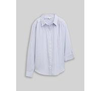 Langarmbluse TOM TAILOR "Regular", Damen, Gr. 44, fern blau dobby, Web, Obermaterial: 100% Baumwolle, bestickt, lässig geschnitten hüftbedeckend, Rundhals, 1-Knopf-Manschette mit Knöpfen, Blusen, mit
