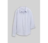 Langarmbluse TOM TAILOR "Regular", Damen, Gr. 46, fern blau dobby, Web, Obermaterial: 100% Baumwolle, bestickt, lässig geschnitten hüftbedeckend, Rundhals, 1-Knopf-Manschette mit Knöpfen, Blusen, mit