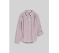 Langarmbluse TOM TAILOR "Regular", Damen, Gr. 46, lila (preppy plum dobby), Web, Obermaterial: 100% Baumwolle, bestickt, lässig geschnitten hüftbedeckend, Rundhals, 1-Knopf-Manschette mit Knöpfen, Blu