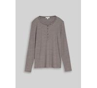 Langarmshirt TOM TAILOR, Damen, Gr. XL, braun (java braun sanftes weiß stripe), Single Jersey, Obermaterial: 97% Baumwolle, 3% Elasthan, gestreift, normal hüftbedeckend, Rundhals, abgesteppte Kante, S