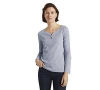 TOM TAILOR Langarmshirt mit Henley-Ausschnitt, wollweiß-navy-gestreift