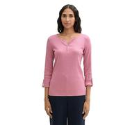 TOM TAILOR Damen Henley Longsleeve mit Streifen aus Bio-Baumwolle, 35225 - Apricot Offwhite Stripe Ck, L