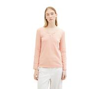 TOM TAILOR Damen Henley Longsleeve mit Streifen aus Bio-Baumwolle, 35225 - Apricot Offwhite Stripe Ck, XS