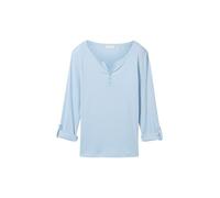 TOM TAILOR Damen Henley Longsleeve mit Streifen aus Bio-Baumwolle, 36483 - Light Fjord Blue White Stripe, L