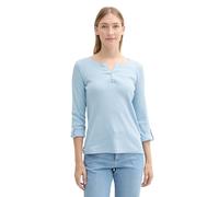 TOM TAILOR Damen Henley Longsleeve mit Streifen aus Bio-Baumwolle, 36483 - Light Fjord Blue White Stripe, M