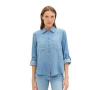 TOM TAILOR Damen Jeansbluse mit Brusttaschen, 10113 - Clean Mid Stone Blue Denim, 44