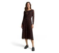 Meshkleid TOM TAILOR, Damen, Gr. 42, N-Gr, braun schwarz big, Web, Obermaterial: 90% Polyester, 10% Elasthan. Futter: 100% Polyester, bedruckt, regular fit wadenlang, Rundhals, gerader Abschluss, Klei