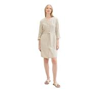 TOM TAILOR Damen Kleid mit Streifen & Bindegürtel, beige offwhite stripe, 36