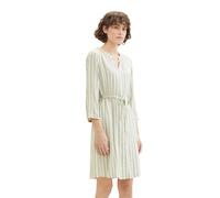 TOM TAILOR Damen Kleid mit Streifen & Bindegürtel, green offwhite stripe, 42