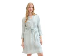 TOM TAILOR Damen Kleid mit Streifen & Bindegürtel, mint blue offwhite stripe, 42