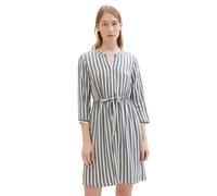 TOM TAILOR Damen Kleid mit Streifen & Bindegürtel, offwhite navy vertical stripe, 42