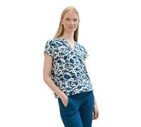 TOM TAILOR Damen Kurzarm-Bluse mit Muster , blue abstract floral design, 32