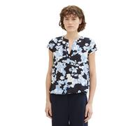 TOM TAILOR Damen Kurzarm-Bluse mit Muster , blue cut floral design, 34