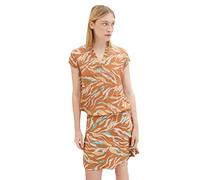 TOM TAILOR Damen Kurzarm-Bluse mit Muster , brown abstract leaf design, 36