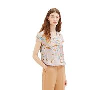 TOM TAILOR Damen Kurzarm-Bluse mit Muster , lilac abstract leaf design, 34