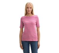 TOM TAILOR Damen Kurzarm t-Shirt mit Ringel,36130 - pink Velvet White Stripe, XXXL