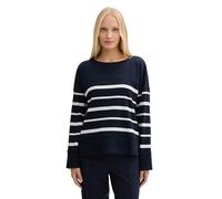 TOM TAILOR Damen Ripp Langarmshirt mit Streifenmuster, blau, Gestreift, Gr. XS
