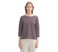 Tom Tailor Damen Langarm Shirt mit Struktur,36139 - Berry White Stripe, XXL