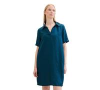 TOM TAILOR Damen Leinenkleid mit Polo Kragen , Moss Blue, 40