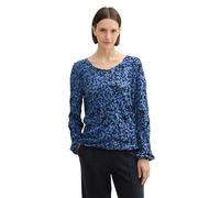 TOM TAILOR Damen Longsleeve in Crinkle-Optik, 36556 - Navy Watercolor Squares Design, S