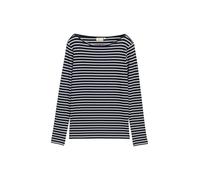Langarmshirt TOM TAILOR, Damen, Gr. M, navy sanftes weiß tee stripe, Obermaterial: 97% Baumwolle, 3% Elasthan, gestreift, casual, regular fit taillenbedeckt, U-Boot-Ausschnitt, Langarm gerader Abschlu