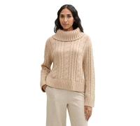 TOM TAILOR Damen Loose Fit Rollkragenpullover mit Zopfmuster, 33962 - Doeskin Melange, XL
