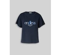 TOM TAILOR Damen Loose Fit Scuba T-Shirt mit Print, blau, Uni, Gr. S