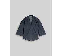 TOM TAILOR Damen Oversize Jeansbluse mit V-Ausschnitt, blau, Uni, Gr. 42
