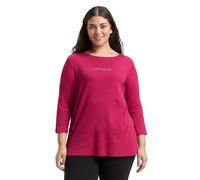 TOM TAILOR Damen 1050737 Plus Size-Slim Fit Langarmshirt mit Glitzer-Logo, 38999-Dark Pink, 48