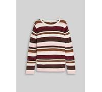 Strickpullover TOM TAILOR PLUS "TTP Pullover", Damen, Gr. 48, camel braun rot stripe, Strick, Obermaterial: 100% Baumwolle, gestreift, regular fit hüftbedeckend, Rundhals, Rollkante, Pullover Strickpu