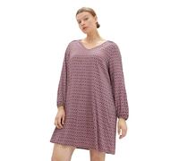 TOM TAILOR Damen Plussize Kleid aus Viskose mit V-Ausschnitt, brown geometrics print, 54