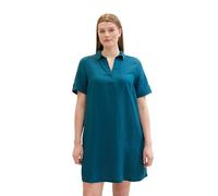 TOM TAILOR Damen Plussize Leinenkleid mit Polo Kragen , Moss Blue, 48