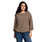 Tom Tailor Damen Plus Size Langarmshirt mit Knopf-Details, braun gestreift, Gr. 48