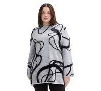 TOM TAILOR Damen Plussize Pullover aus Federgarn, 37086 - Grey Geometric Knit Pattern, 44