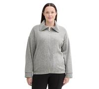 TOM TAILOR Damen Plussize Sweatshirtjacke mit Kragen, 36596 - Grey Heringbone Boucle, 50