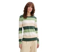 TOM TAILOR Damen 1042952 Pullover mit Struktur, 37226-Green Beige Block Stripe, S
