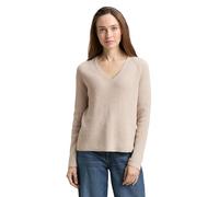 Tom Tailor Strickpullover Damen V-Ausschnitt 100% Baumwolle regular fit dusty alabaster melange XL