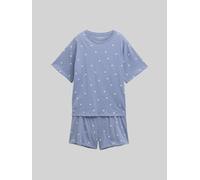 Shorty TOM TAILOR "Charlotte", Damen, Gr. 40L, blau, Single Jersey, Obermaterial: 100% Baumwolle, bequem kurz, Rundhals, Homewear-Sets Shorty, gepunktet, Kurzarm, Rundhalsausschnitt, kurze Hose, femin