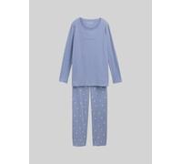TOM TAILOR Damen Pyjama-Set mit Punktemuster und Logo-Print, blau, Gepunktet, Gr. 3XL/46