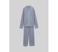TOM TAILOR Damen Pyjama-Set mit Streifenmuster, blau, Gestreift, Gr. 46