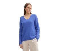 Tom Tailor Damen RIPP Strickpullover mit V-Ausschnitt, 35896 - Preppy Jean Blue Melange, XS