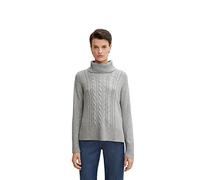 TOM TAILOR Damen Rollkragenpullover mit Zopfmuster 1034048, 30282 - Concrete Grey Melange, 3XL