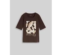 TOM TAILOR Damen Slim Fit T-Shirt mit Print, braun, Uni, Gr. XL